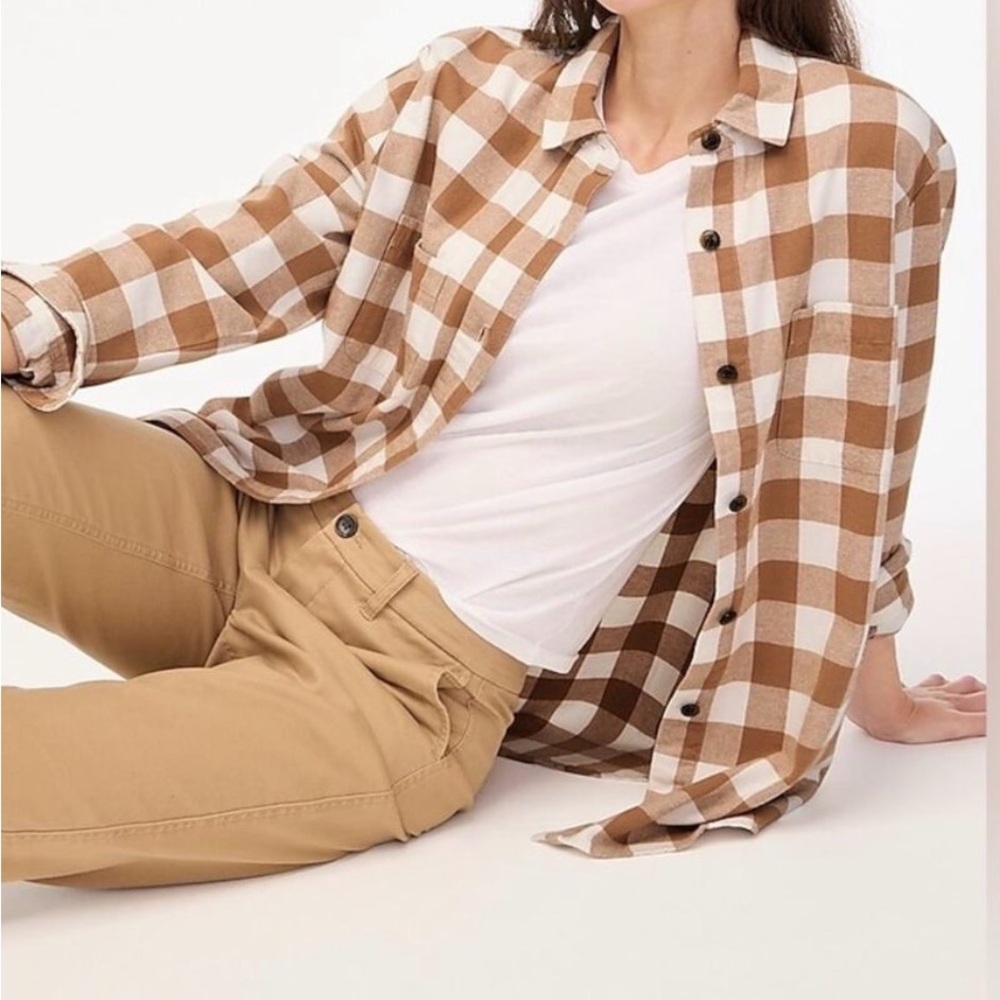 J. Crew Ivory and Camel Plaid Flannel Shirt